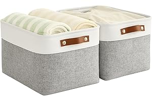 Bagnizer Foldable Storage Baskets for Shelves Closet 2PCS Fabric Small Organizer Box Bins with Handles Waterproof Canvas Box for Clothes, Pet Toys, Office Products 30x20x15CM Grey & White