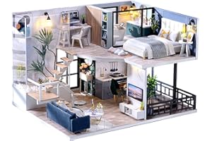 Fsolis DIY Dollhouse,Kit Miniatura Casa delle Bambole con Mobili,3D Fai da te Kit di Dollhouse di Legno, Oltre a Prova di Polvere e Il Movimento della Musica