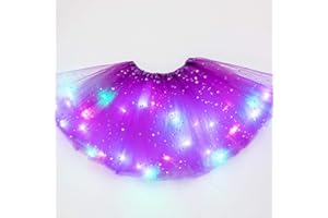 QOTSTEOS Girls Tutu Skirt, Little Girls LED Colorful Luminous Kids Star Sequin Ballet Skirt Princess Sparkling Tutu, Fancy Fluffy Ballet Dance Costume for 3-8 Years Kids