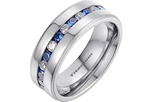 BESTTOHAVE Mens Titanium Ring With Blue Sapphire CZ Classic Wedding Engagement Band Ring