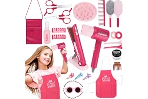 TAVADA Friseur Set Kinder,Schminke Friseur Beauty Sets,25-teilig Schönheitssalon-Set Modespiel mit Haartrockner,Spiegel,Friseurkoffer Kinder Rollenspielset für Jungen und Mädchen ab 3 Jahren - Rose
