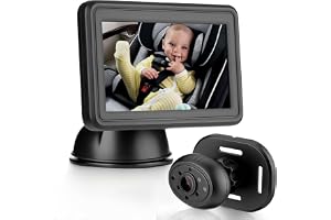 GEARMONSTER Bilkamera för bebisar, HD 1080P, 4,3 tum bakåtkamera med bildskärm, USB-plug-and-play, bilspegelkamera, mörkersee