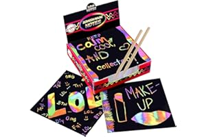 Playkidiz Magic Scratch Art Kit - 2 Stilus Strumenti per bambini e adulti - Crea carte arcobaleno colorato, note, immagini e altra arte senza inchiostro - 100 fogli di carta nera