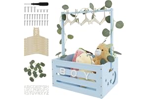 PANDAHUG Wooden Baby Shower Crate Closet with Handle Large Capacity Baby Shower Basket Baby Clothes Rack Portable Newborn Baby Storage Crate Hamper Pregnancy Gifts for New Parents(Sky Blue)
