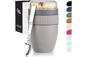 Milu Tazza per il muesli 400ml I tazza con cucchiaio I Acciaio inossidabile Impermeabile e isolato I Cup to go yogurt porridge (Grigio Taupe)