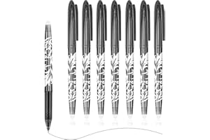 LECHISENOP 8 Pcs Erasable Pens Black Friction Pen 0.7mm Gel Pen for Writing Erasable Gel Ink Eraser Pens with Rubber on the End for Kids Adults School Work Paperwork Stationary Back to School Supplies