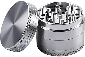 DELALO Grinder Ø50mm, 4-teiliges Aluminium Crusher-Set für getrocknete Kräuter – Hochwertiges, messerscharfes Mahlwerk (Silber)