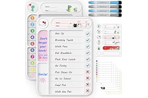BAILKIND 2 Pcs Magnetic Chore Chart for Kids, ADHD Task Tracker Easy-Check Routine Dry Erase Board, to-Do List Planning Tool with Stand for Fridge/Desk/Home/School, 12 Reusable Sheets, 4 Markers-Wool White