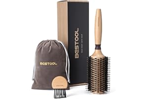 BESTOOL Cepillo redondo para secado, cerdas de jabalí con pasadores de nailon, profesional para mujeres y hombres, alisado, rizado, mejora la textura del cabello