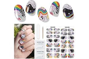 DUKASOU Semi Cured Gel Nail Strips, 28 pcs Gel Nail Strips Work with Any UV Lamp, Long Lasting Gel Nail Stickers Full Nail Wraps, Salon Quality, Easy to Apply(Graffiti Rainbow)