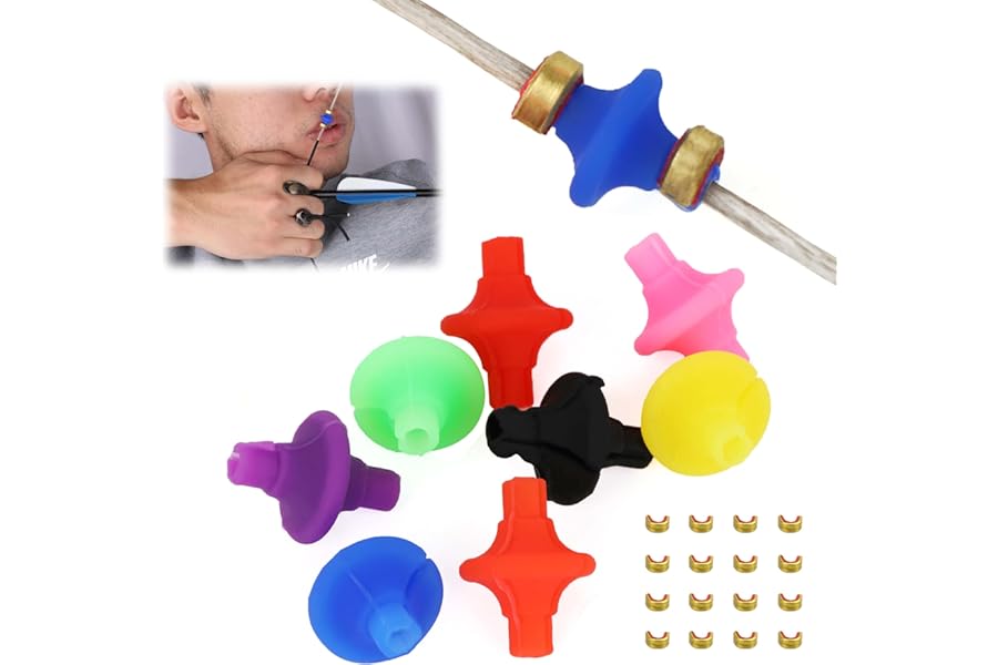 Poearcus Silicone Archery Kisser Button No Bow String Removal, 8 Colors,with 16 Brass Buckles