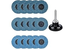 Treki 15 Stück Mini Fächerscheiben für Bohrmaschine 40/60/80er Körnung, 50 MM Schleifscheiben Pad Kit mit 6,35 MM Adapter, Schleifaufsatz für Akkuschrauber, Klein Schleifpapier Schleifpads