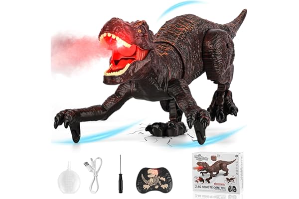 Jouet Dinosaure Télécommandé Enfants, 2.4GHz RC Dino Robots avec Pulvérisation, Son et Lumière, Marche, Rugit, Rechargeable Interactif Dragon Jeu Educatif Cadeau pour Garçons Filles (6ans)