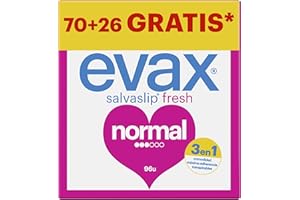 Evax Salvaslip Normal en Bolsitas, Pack de 96 (70+26 gratis), Sistema No Olor, Frescura Y Protección