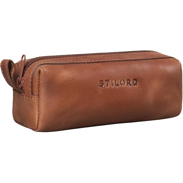STILORD Jim pennenbakje lederen vintage potloden Euti 2 compartimenten rond etui groot potloodetui voor mannen en vrouwen lui echt leer Kleur:carbon - grijs STILORD Jim pennenbakje lederen vintage potloden Euti 2 compartimenten rond etui groot potloodetui voor mannen en vrouwen lui echt leer Kleur:carbon - grijs