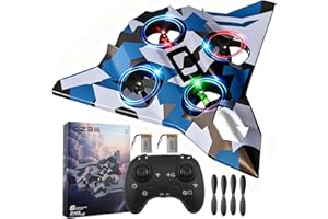 NASTOPEE Avion Télécommandé 2,4 GHz avec LED rotation à 360° maintien d'altitude mode sans tête démarrage à une touche avion de chasse Jouet Extérieur Planeur Volant Jouet pour télécommandé cadeau enfants