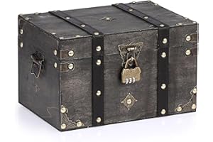SUMNACON Wooden Vintage Treasure Chest Box with Lock, Decorative Souvenir Storage Box Keepsakes Storage Organizer Rectangle Jewelry Trinket Chest Grey Treasure Container (XXL Size)
