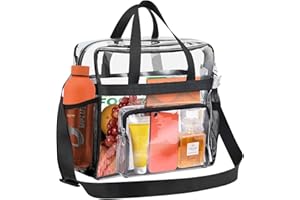 NLONLL Sac Fourre-Tout Transparent en PVC avec Bandoulière Portable pour Les Sports, Approuvé par le Stade (31 x 30 x 15 cm)