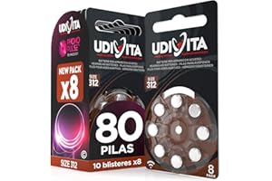 80 Pilas para Audífonos Tamaño 312 Udivita PR41 (Marrón) Zinc-Aire Hearing Evolution Tecnología Phono Pulse - 10 Blísteres de 8 Pilas