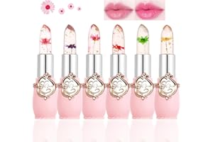 SKYNEST Clear Flower Jelly Lippenstift, 6 Packungen nahrhafte Feuchtigkeitscreme Lippenbalsam Temperatur Farbwechsel Lippenstift Matt Langlebiger Lipgloss (Pink-6, M)