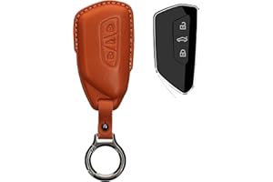 kwmobile Carcasa Compatible con Llavero de VW Golf 8 Llave de Coche de 3 Botones Funda - Funda para Mando de Coche de Cuero con Llavero - Incluye Anillo de Llavero - marrón