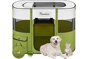 Pawaboo Parque para Mascotas Portátil, Jaula de Mascotas Perros Plegable de Oxford Impermeable con Bolsa de Transporte y Cuenco Plegable, Valla para Mascotass Gatos y Conejos, Talla L, Aguacate Verde