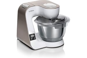 Bosch - Robot de cocina con báscula, MUM 5, 1000 W, cuenco de acero inoxidable (3.9 L), juego profesional de pastelería, trituradora, blanco/champán, MUM5XW20