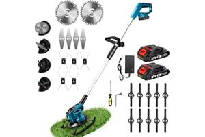 TIVEKEO Desbrozadora con batería con 2 baterías de 2000 mAh, compatible con Makita de 18 V, cabezal de malas hierbas y 3 tipos de cuchillas, motor sin escobillas