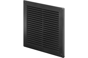 Awenta Cubierta de rejilla de ventilación de plástico de 200 x 200 mm, color negro con red de mosquitos, cubiertas de agujeros de tornillo para un mejor aspecto