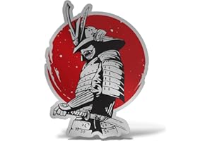Erreinge® Aufkleber Silber 10 cm Samurai Totenkopf Japan Sticker bedruckt für Auto Motorrad Wand Stoßstange Laptop Fahrrad