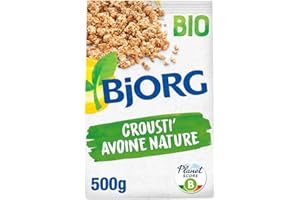 BJORG - Céréales Bio Crousti' Avoine Nature - Aux Céréales Complètes - Sans Huile de Palme - Riche en Fibres - Réduit en Sucres - Sachet de 500 g