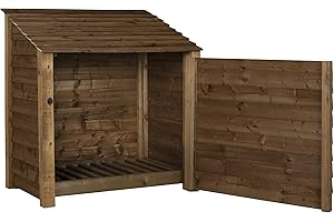 Arbor Garden Solutions wooden log store 4ft with door, firewood storage (W-119cm, H-126cm, D-88cm), brown finish (Without kindling shelf)