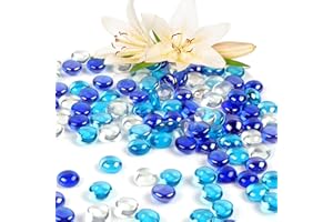 Deepton Glass Pebbles, 150 Pcs Glass Beads for Vases Approx 380g, Flat Glass Stones Blue Mixed Sparkling Glass Pebbles for Vases Aquarium Landscaping Flowerpot Filler Table Scatter Gems