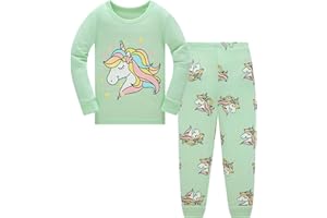 LANGUBABY Kinder Mädchen Schlafanzüge Einhorn Langarm 100% Baumwolle Nachtwäsche Winter Weihnachten Pyjama Set Größe 92-152, 1-12 Jahre