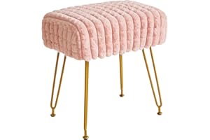 IBUYKE Taburete Rectangular Osman, Mesa Lateral del Taburete de la cómoda de Maquillaje, Asiento de la cómoda de Terciopelo, Silla de Taburete, piernas de Acero Dorado, Rosa WBD003P