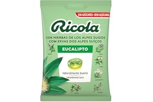 Ricola - Eucalipto, Caramelos Duros Sin Azúcar, Refresca y Alivia la Garganta y la Respiración, con Aceites Esenciales de Menta, Eucalipto y 13 Hierbas Suizas, con Edulcorantes - Bolsa 70 g