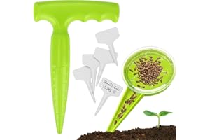 Milifox 2pcs Plantador de Bulbos,10Pcs Etiquetas Plantas - Herramientas Jardineria con Escala de Medida,Dispensador de Semillas - Plantador Manual de Hortalizas