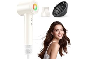 HAOKOO Secador Pelo Profesional Ionico - 150000 RPM Secador de Alta Velocidad, 500 Millones de Iones Brillo Duradero, 8 Temperaturas, Pantalla LED, 365g Ligero para Casa, Viaje (Blanco)