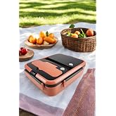 Digithome B&ouml;lmeli &Ccedil;elik Hazneli Yemek Kabı 25 Cm Turuncu - YK1392