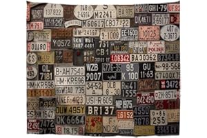 A.Monamour Tapices Placas De Matrícula De Automóviles Antiguos En El Fondo De La Pared Arte Abstracto Tela De Tapicería De Pared Tapicerías Cortinas para El Dormitorio Sala De Estar 180x230cm