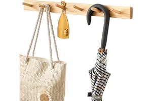 OAKERLAND Wooden Coat Rack Wall Mounted, 60cm Hickory Wood Floating Jackets Hooks for Bag, Scarves, Handbags, 6 Hooks Coat Rack for Entryway, Living Room, Bedroom, Office