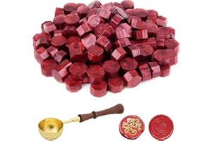 ASTARON 100 Stück Siegelwachs Rot, Siegelwachs Perlen mit 1 Wachsschmelzlöffel, achteckiges Wachssiegel-Set für Stempel, für Einladungen, Karten, Umschläge, Weinpakete, Geschenkverpackungen
