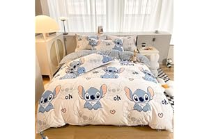 KGOSAUO Stitch 3D Juego de ropa de cama infantil de 135 x 200 cm y funda de almohada de 80 x 80 cm, microfibra suave