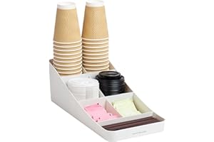 Mind Reader Condimento de café de 7 compartimentos, tazas, tapas, azúcares, agitadores, organizador de almacenamiento, blanco