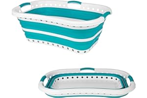 Beldray LA072979TQEU Cestello per bucato, curvo e sagomato per adattarsi al corpo, design ovale che abbracia i fianchi, cestello pieghevole, manici ergonomici per trasporto antiscivolo, 37 l, turchese