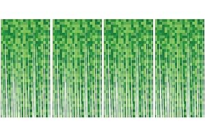 SAVITA 4 Stück Grün Pixel Fransenvorhang, 200cm Lang Folien Fransenvorhang Spielparty Hintergrund Dekorationen Geburtstagszubehör für Kinderzimmer Dekor