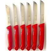 Solingen 6'lı Tırtıklı kırmızı Meyve Bı&ccedil;ağı Seti Paslanmaz &Ccedil;elik 18 cm | Kırmızı Sap, Alman Yapımı, Ergonomik Tasarım, &Ccedil;ok Am