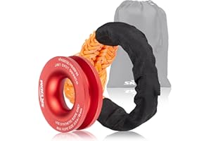 SKYJDM Soft Shackle with Recovery Ring - 1/2 in x 22 in Rope Shackle (56,000 lbs Breaking Strength) with Snatch Ring (55,000 lbs Working Load Limit) for 4x4 Truck SUV ATV UTV (Orange)