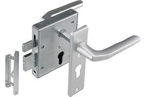 INTRA-TEC Aufschraubschloss mit hebender Falle, Profilzylinder-Lochung und Aluminium-Drückergarnitur