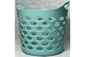 OCEANEVO Plastic Laundry Basket With Handles Flexi Large Storage Round Hipster Hamper For Clothes Nursery & Home Organisation 13 Colours 30L (Duck Egg)